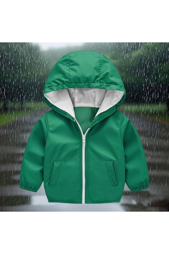 Rain Coats For Boys Waterproof Rain Jacket Windbreaker Coat Kids Raincoat Outerwear Green, Kids Jackets 1T-15