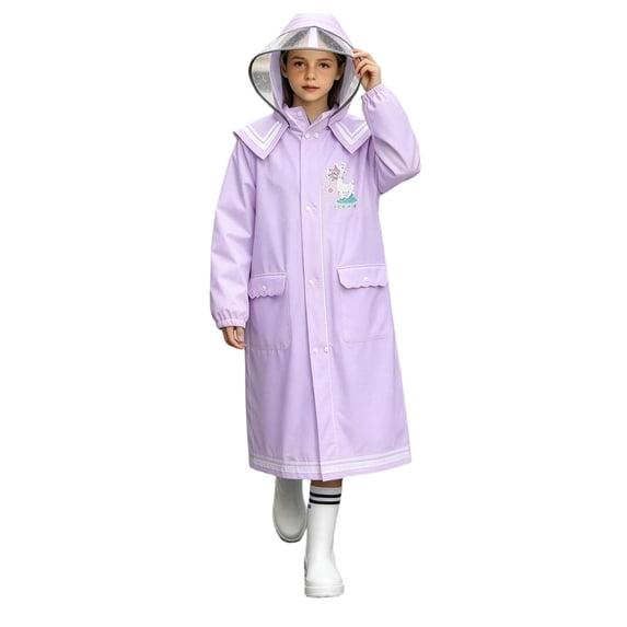 ATOGUTA Rain Jacket Kids Lightweight Raincoat Waterproof with Hood Protective Poncho Jacket Pockets Purple