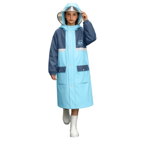 ATOGUTA Rain Jacket for Kids Lightweight Raincoat Waterproof with Hood Protective Poncho Jacket Pockets Blue
