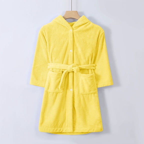 ATOGUTA Robe for Girls Boys Fleece Robe Soft Hooded Bathrobe Pajamas Sleepwear Size 3T-8, Yellow