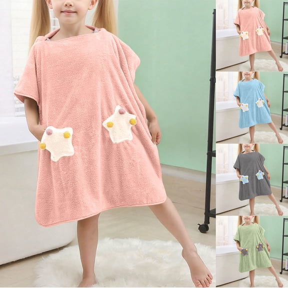 ATOGUTA Robe for Girls Towels with Hood 27.56"X55.12" Absorbent Soft Bathrobe Blanket Kids Shower Towels for Girls and Boys Size 0-8, Pink