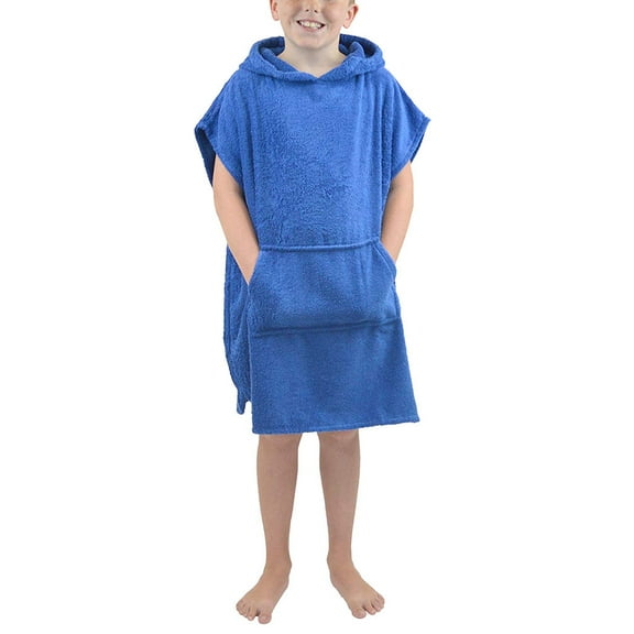 ATOGUTA Robe for Little Girls Boys Fleece Kids Teen Hooded Bathrobe Dark Blue, Size 6-13