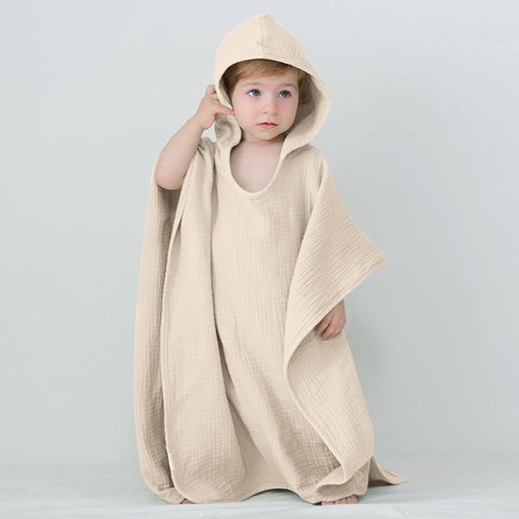 ATOGUTA Robes for Boys Unisex Hooded Blanket Casual Home Clothes Warm Lamb Cape Fleece Shawl Kid's Bathrobe Blanket Size 3T-10, Beige