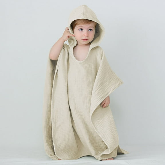 ATOGUTA Robes for Boys Unisex Hooded Blanket Casual Home Clothes Warm Lamb Cape Fleece Shawl Kid's Bathrobe Blanket Size 3T-10, White