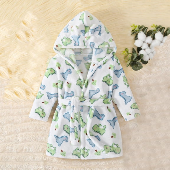 ATOGUTA Robes for Girls Kids Hooded Soft Fuzzy Robes Bathrobe Flannel Pajamas Sleepwear Spa Fleece Robe for Boys Girls Size 1T-7, Green
