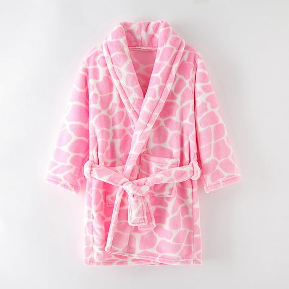 ATOGUTA Robes for Kids Shawl Collar Robe Fleece Robes Soft Flannel Robe for Kids Warm Fuzzy Bathrobe Pink, Size 4T-12