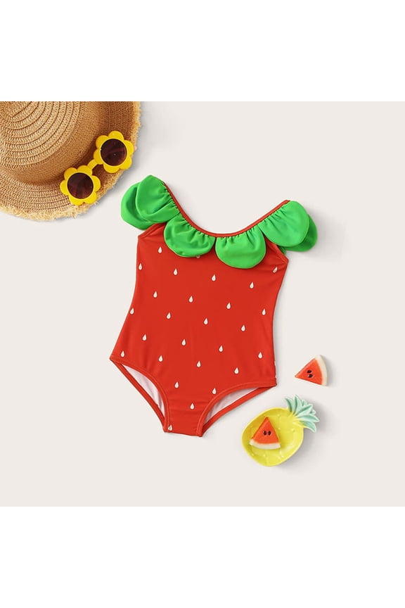 Ruffle Butts Swimsuits Girls One-Piece Bathing Suits Kids Sport Summer Beach Swimwear Size 6M-2T, Red