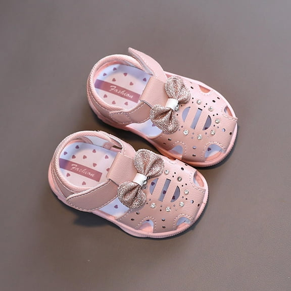 ATOGUTA Sandals for Baby Girls Pink Soft Closed Toe Princess Flat Shoes Summer Sandals(Toddler/Little Kid)