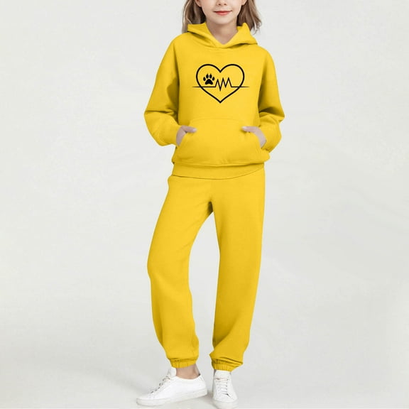 ATOGUTA School Outfits for Girls Tracksuit Drop Shoulder Hoodie Sweatshirt and Sweatpants Joggers Set with Pockets Size 2T-14, Yellow