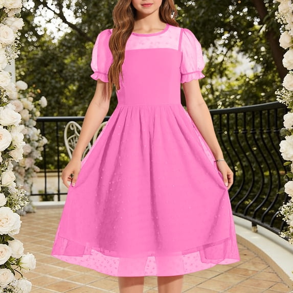 ATOGUTA School Uniform Girls Dress Ruffle Tulle Tutu Dresses Cute Summer Party Princess Sundress Size 5T-16. Hot Pink