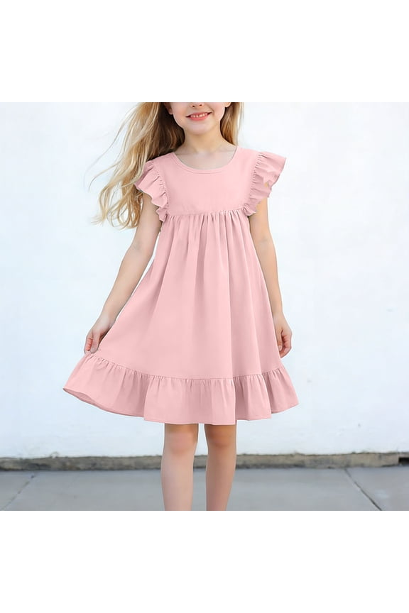 School Uniform Girls Dress Summer Kids Skater Twirl A Line Tank Dress for School Casual Holiday Party Size 1T-7, Pink