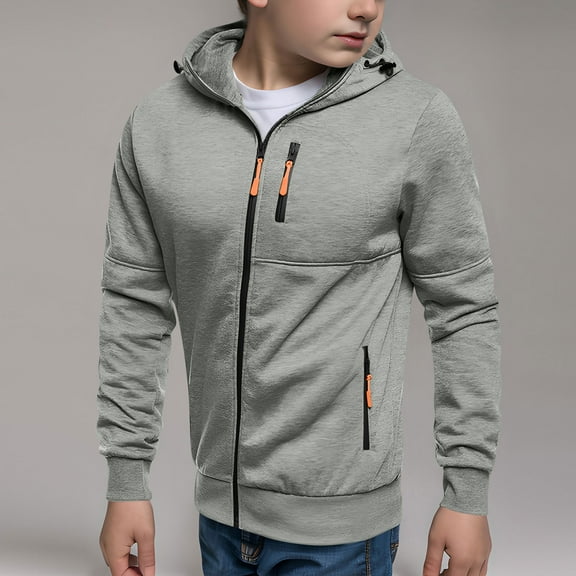 ATOGUTA School Uniform Sweatshirt Boy Full Zip Hoodie Kids Fall Winter Sweatshirts with Pockets Size 5T-15, Gray