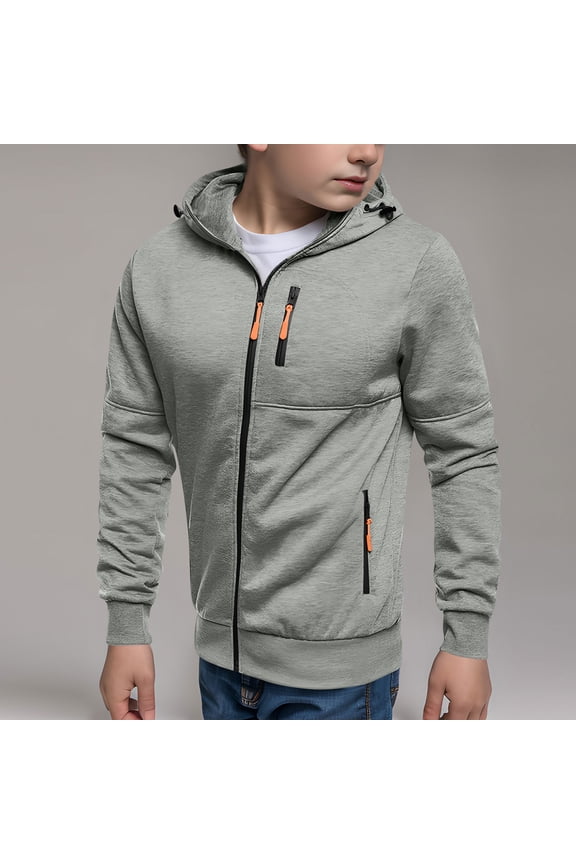 School Uniform Sweatshirt Boy Full Zip Hoodie Kids Fall Winter Sweatshirts with Pockets Size 5T-15, Gray