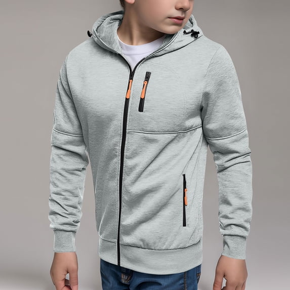 ATOGUTA School Uniform Sweatshirt Boy Full Zip Hoodie Kids Fall Winter Sweatshirts with Pockets Size 5T-15, Gray