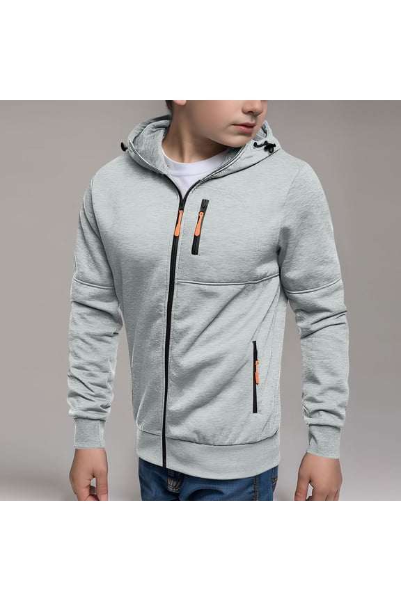 School Uniform Sweatshirt Boy Full Zip Hoodie Kids Fall Winter Sweatshirts with Pockets Size 5T-15, Gray