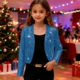 thumbnail image 1 of ATOGUTA Sequin Jacket For Girls Kids Sequin Long Sleeved Casual Jacket Shawl Cardigan Coat Size 4T-14 Sky Blue, 1 of 6