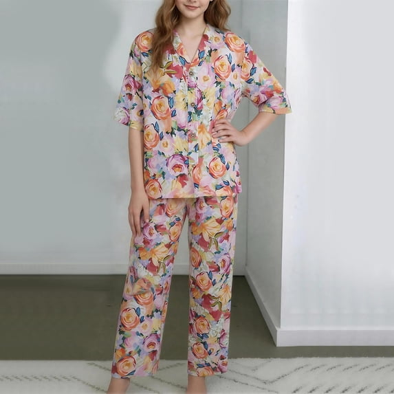 ATOGUTA Sets For Girls 3/4 Sleeve Button T-Shirts and Wide Leg Pants ...