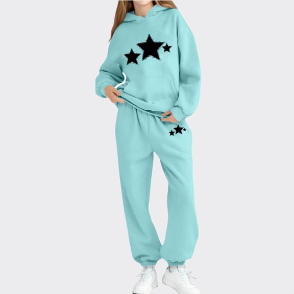 ATOGUTA Sets For Girls Sweatsuits Kids Hoodie Sweatshirt and Sweatpants Fashion Clothing Sets Size 2T-13, Light Blue