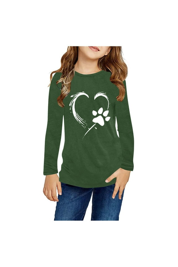Shirt for Girls Green Long Sleeve Shirts Soft Crewneck Long-Sleeve T-Shirts Graphic Tees Size 3T-14