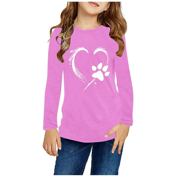 ATOGUTA Shirt for Girls Pink Long Sleeve Shirts Soft Crewneck Long-Sleeve T-Shirts Graphic Tees Size 3T-14