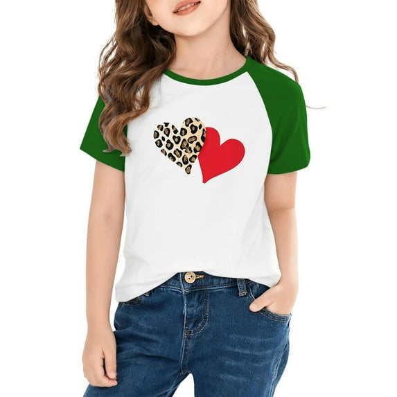 ATOGUTA Shirts Teen Girls Valentine Cute Love Heart Graphic T-Shirt Valentine's Day Outfit Love Heart Tee Size 3T-14, Green