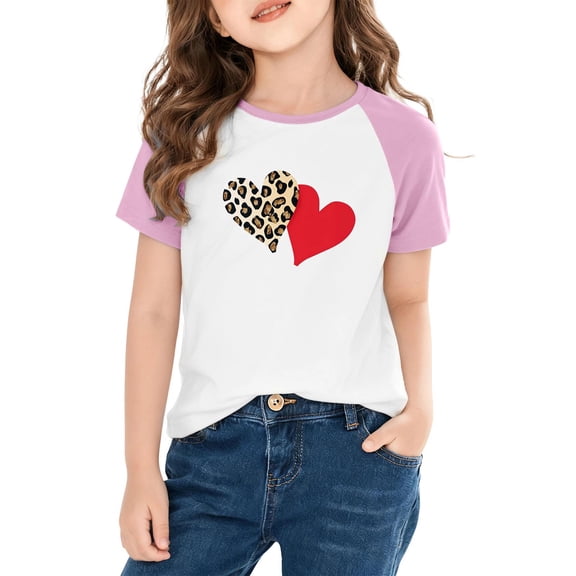 ATOGUTA Shirts Teen Girls Valentine Cute Love Heart Graphic T-Shirt Valentine's Day Outfit Love Heart Tee Size 3T-14, Pink