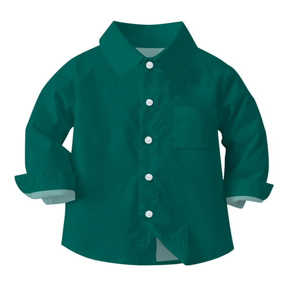 ATOGUTA Shirts for Boys Button-Down Long Sleeve Shirt Back to School Dress Shirts Green, Size 6M-8