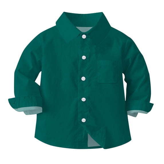 ATOGUTA Shirts for Boys Button-Down Long Sleeve Shirt Back to School Dress Shirts Green, Size 6M-8
