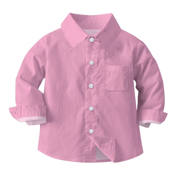 ATOGUTA Shirts for Boys Button-Down Long Sleeve Shirt Back to School Dress Shirts Pink, Size 6M-8