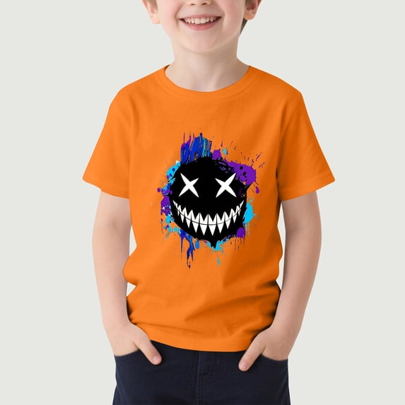 ATOGUTA Shirts for Boys Kids Summer Tops Crewneck Basic Graphic Tees Orange, Size 3T-16