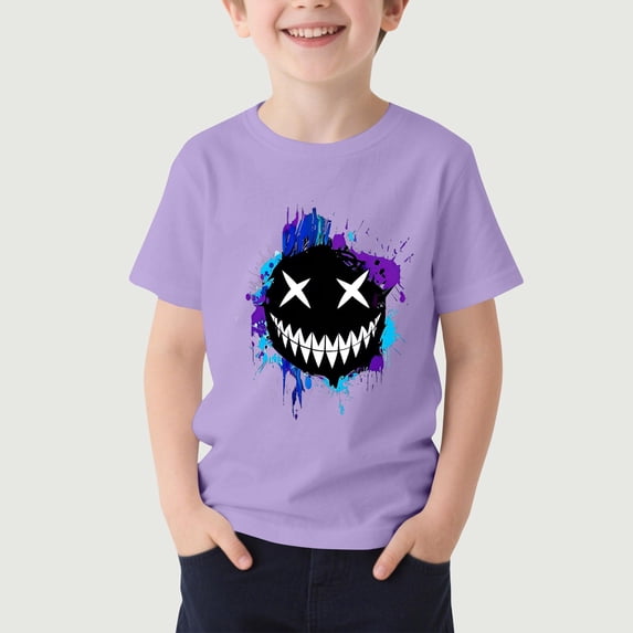 ATOGUTA Shirts for Boys Kids Summer Tops Crewneck Basic Graphic Tees Purple, Size 3T-16