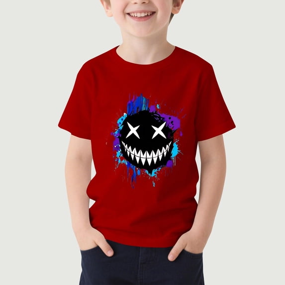 ATOGUTA Shirts for Boys Kids Summer Tops Crewneck Basic Graphic Tees Red, Size 3T-16