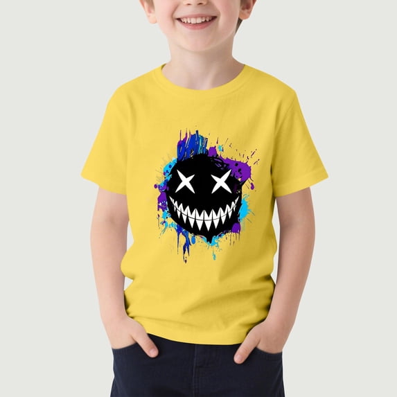 ATOGUTA Shirts for Boys Kids Summer Tops Crewneck Basic Graphic Tees Yellow, Size 3T-16