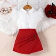 thumbnail image 1 of ATOGUTA Short Skirt Sets Girl 2 Piece Outfits Ruffle Sleeve T-Shirts and Shorts Girls Clothing Sets 2PC Summer Outfits Size 1T-8, Red, 1 of 8