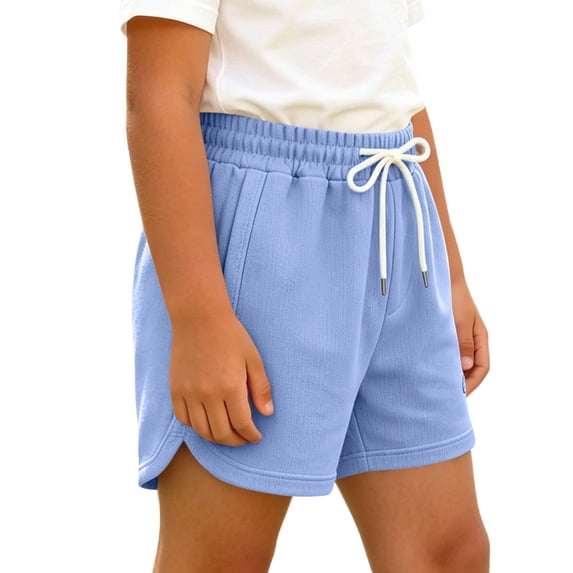 ATOGUTA Shorts Girl With Pockets Size 0-14 Kids Fashion Elastic High Waist Workout Running Shorts with Pockets Blue