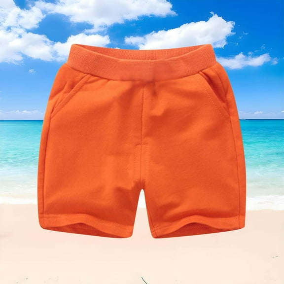ATOGUTA Shorts for Toddler Boys with Pockets Kids Summer Casual Sweat Shorts Elastic Waist Jogger Short Pants Orange, Size 1-12 Years