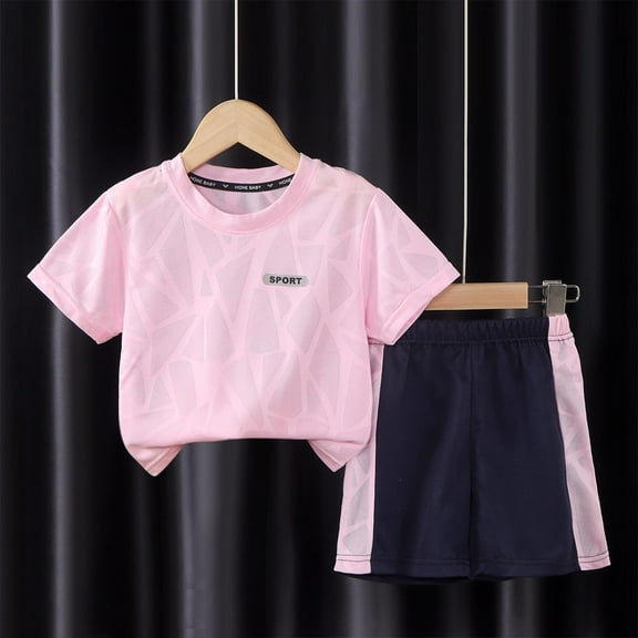 ATOGUTA Size 1-12 Years Boys Summer Outfits 2 Piece Short Sleeve Graphic T-Shirts and Active Shorts Outfit Set for Boys Pink