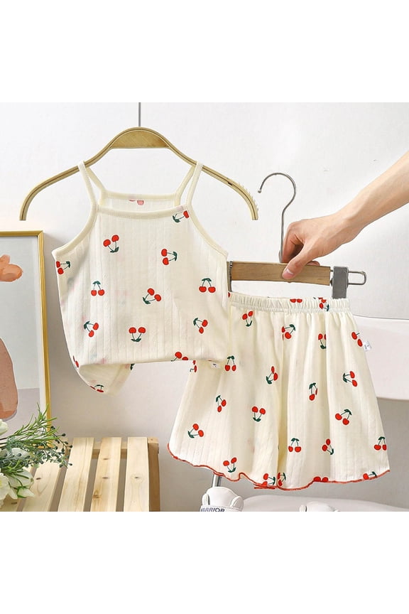 Size 1-13 Years Girl's 2 Piece Outfits Sleeveless Tank Tops and Shorts Set Summer Outfits Khaki