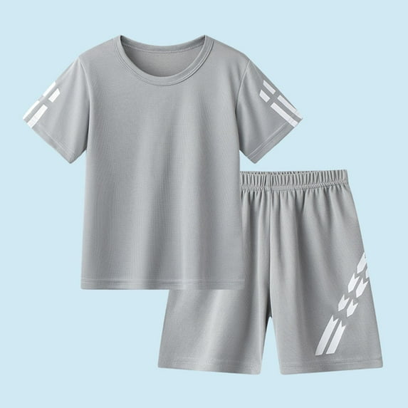 ATOGUTA Size 2-12 Years Toddler Boys Summer Clothes Loose Athletic Basketball Crew Neck T-Shirt and Short Outfits Gray