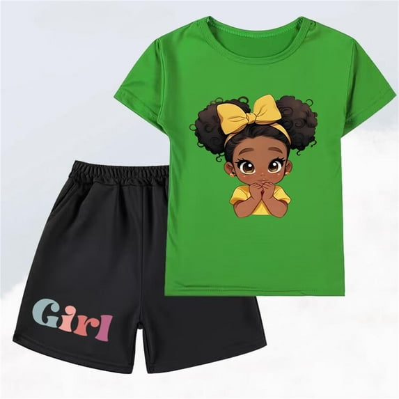 ATOGUTA Size 2-14 Years Girl's 2 Piece Outfits Short Sleeve Tshirts and Shorts Summer Sets Comfy Kids Clothing