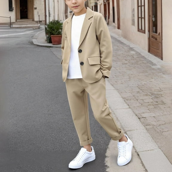 ATOGUTA Size 3-14 Years Boys Short Sets Blazer Pants Set Casual Suit Classic Kids 2 Piece Sport Coats Outfits Khaki