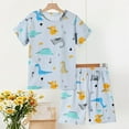thumbnail image 1 of ATOGUTA Size 3-14 Years Toddler Summer Outfits for Boys Kids Short Sleeve Top T-Shirt & Shorts Dinosaur Clothing Sets Light Blue, 1 of 3