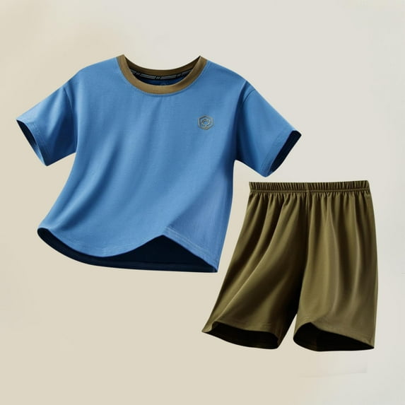 ATOGUTA Size 3-16 Years Kid Homewear Set Summer Short Sleeve PJ Set Kid Sleepwear Boys Blue