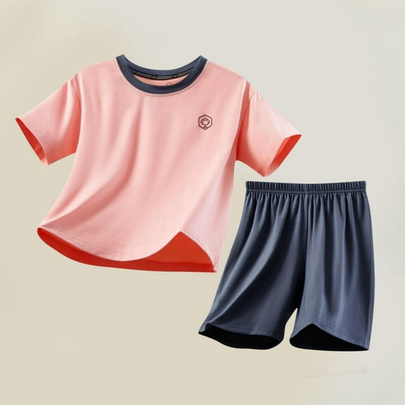 ATOGUTA Size 3-16 Years Kids Pajamas Set Boys Summer Short Sleeve PJ Set Kid Sleepwear Boys Pajamas Pink