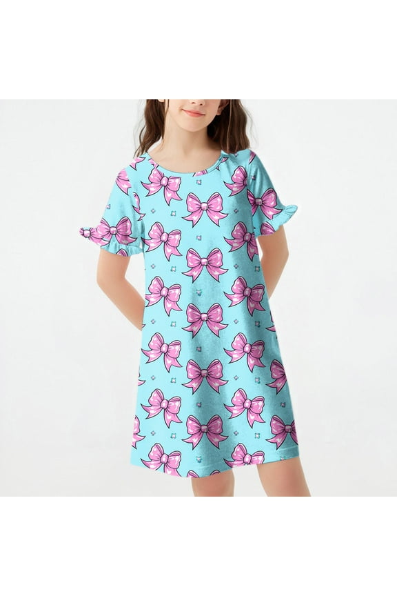 Size 3T-12 Girls Sleepwear Kids Printed Sleepwear Night Dress Sleep Clothes Nightshirt Nightie Multicolor