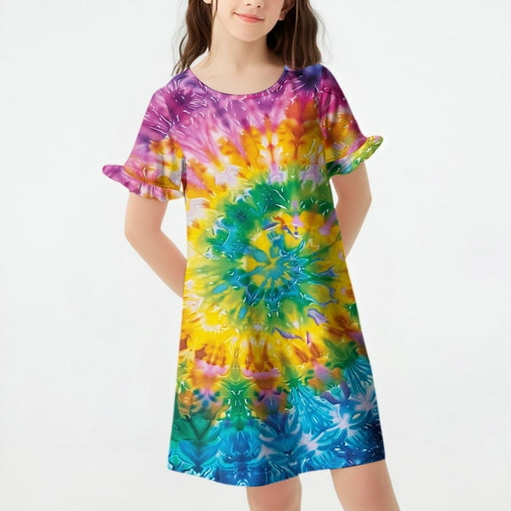 ATOGUTA Size 3T-12 Kids Girl Nightgowns Summer Short Sleeves Sleepwear Trendy Printed Nightdress Pajama Multicolor