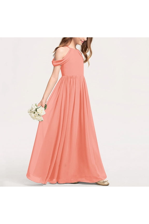 Size 3T-15 Girls'+Dresses A-Line Flower Girl Flowy Chiffon Maxi Dresses Wedding Party Pageant Gown Hot Pink