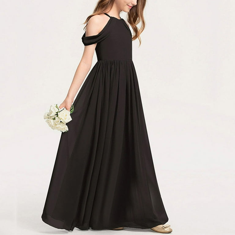 ATOGUTA Size 3T-15 Girls Graduation Dress A-Line Flower Girl Flowy Chiffon  Maxi Dresses Wedding Party Pageant Gown Black - Walmart.com