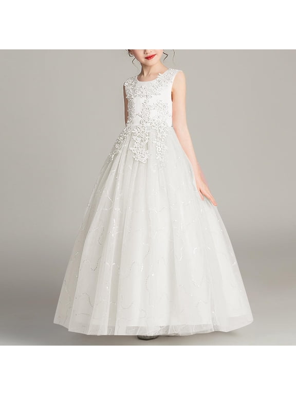Size 4T-14 Dresses for Kids Kids Tulle Wedding Guest Party Birthday Bridesmaid Communion Pageant Prom Ball Gown White