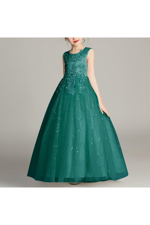 Size 4T-14 Dresses for Teens Girls Kids Tulle Wedding Guest Party Birthday Bridesmaid Communion Pageant Prom Ball Gown Green